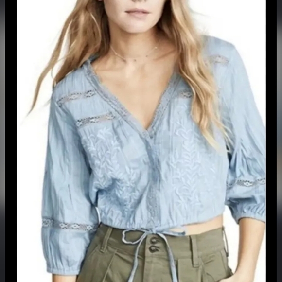 Free people follow your heart peasant blouse crop top sz large embroidery - Picture 12 of 12